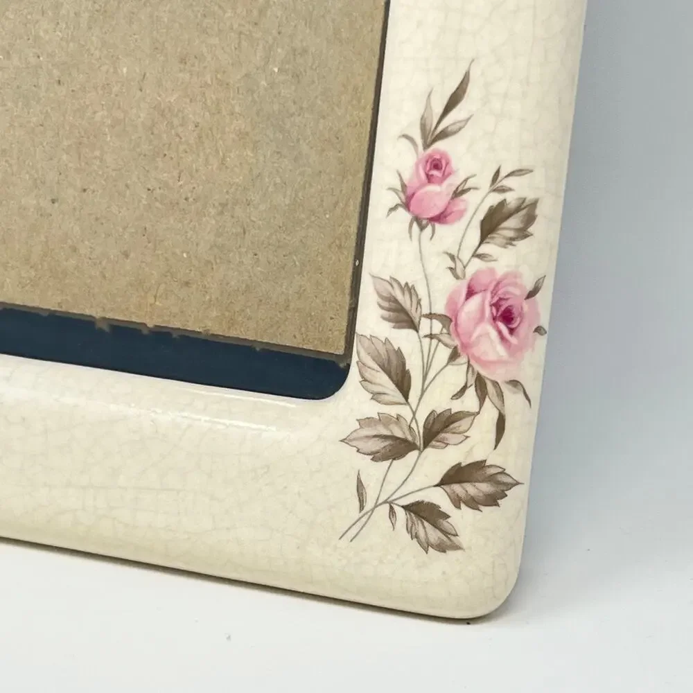 Vintage Cream Porcelain Photo Picture Frame Pink Roses Floral Cottagecore 5x7